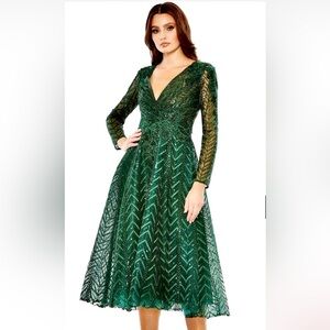 Mac Duggal Green Sequin Lace Dress with a free designer bag or scarf